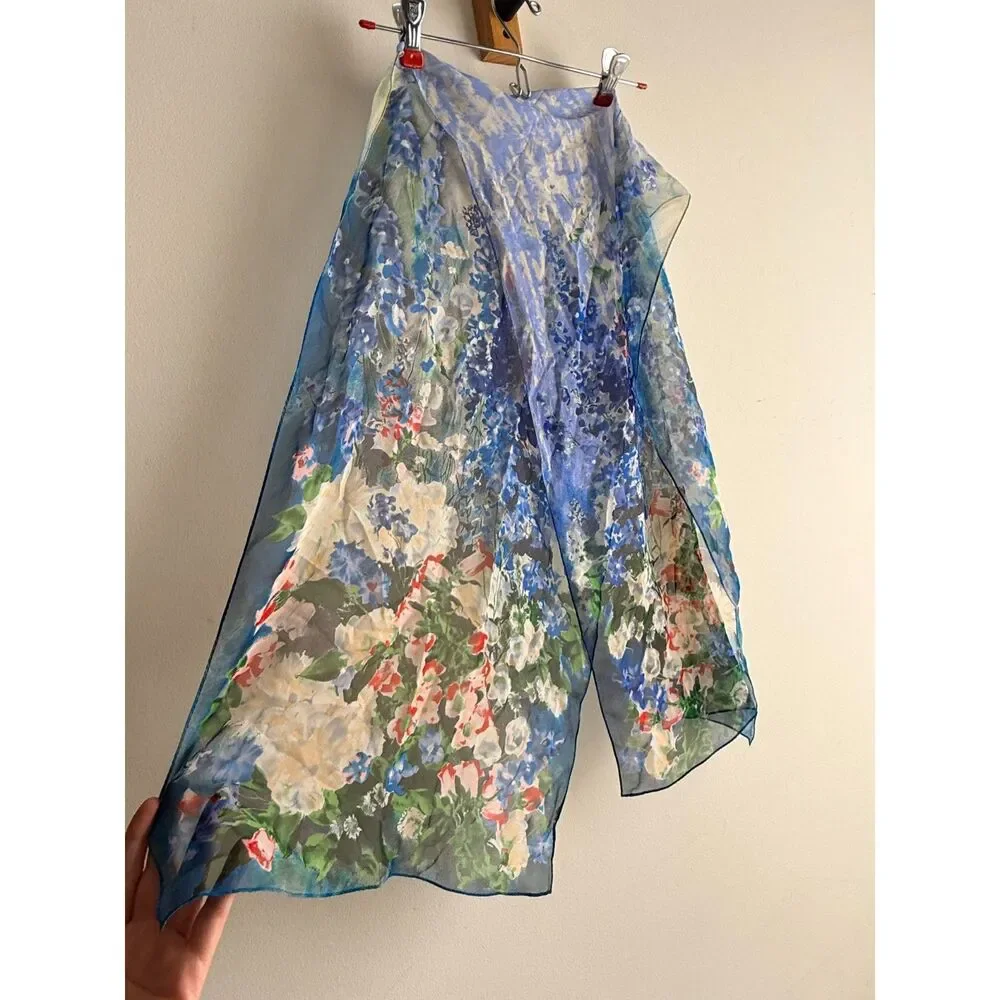 Vintage sheer watercolor floral scarf 15